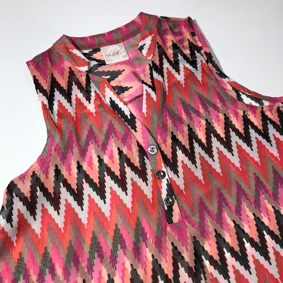 Lila Sheer Aztec Lengthy Collar Tank Top - Picture 3 of 7